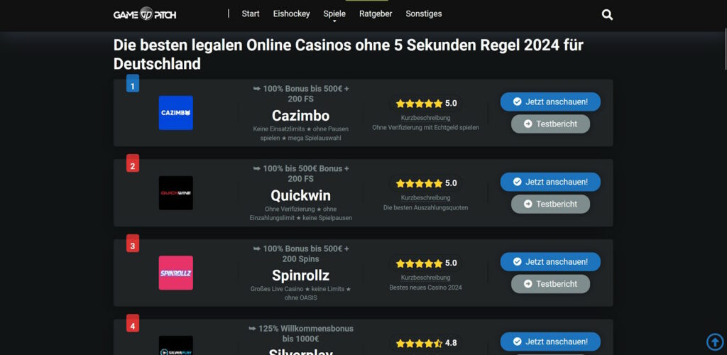 die besten online casinos ohne 5 sekunden regel